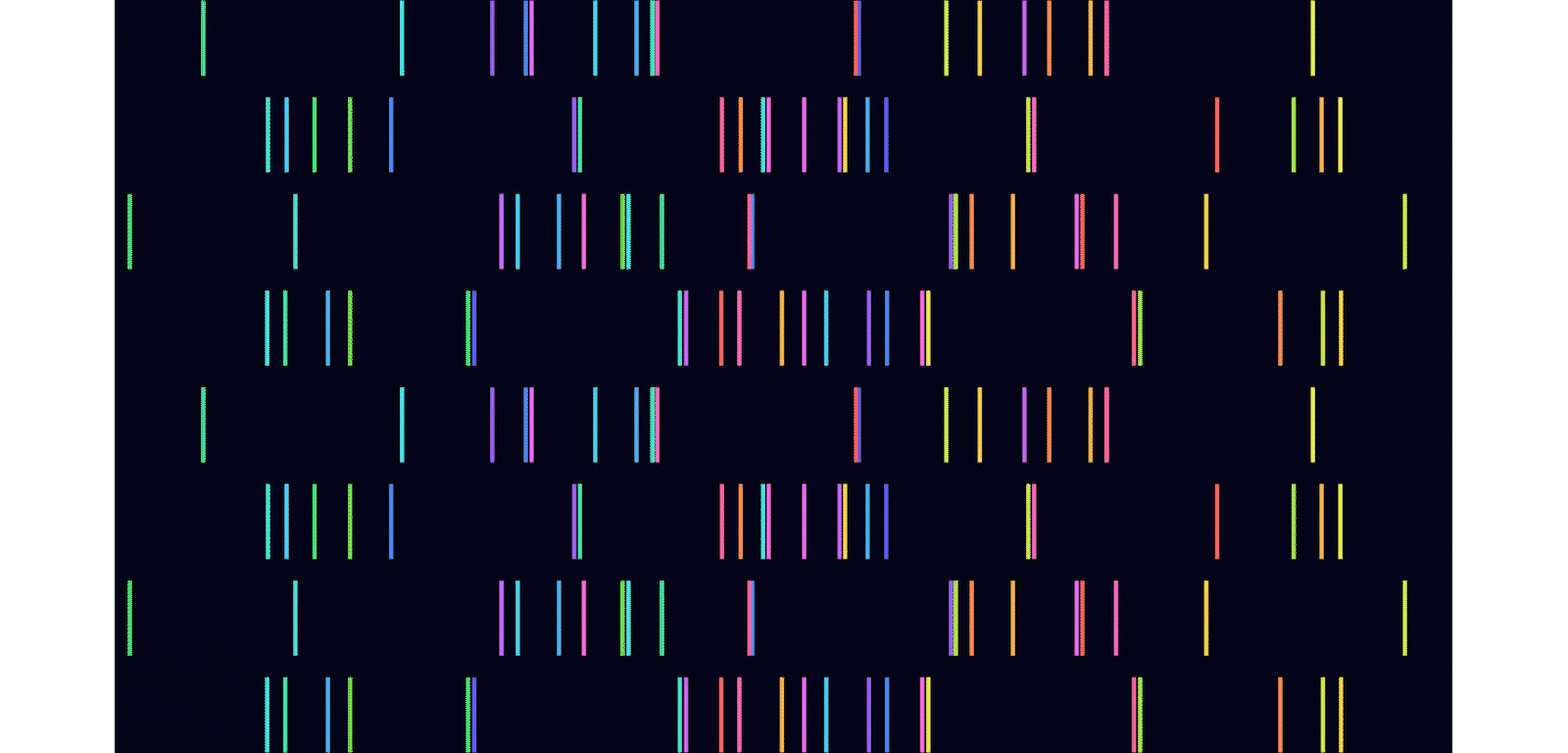 rows of moving multi-colored lines representing DNA