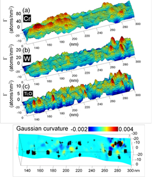 Mapping solute excesses and curvature of grain boundaries