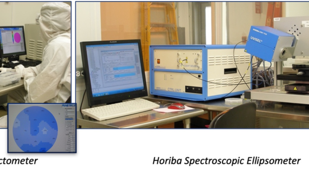 Two tabletop experimental setups with monitors and equipment