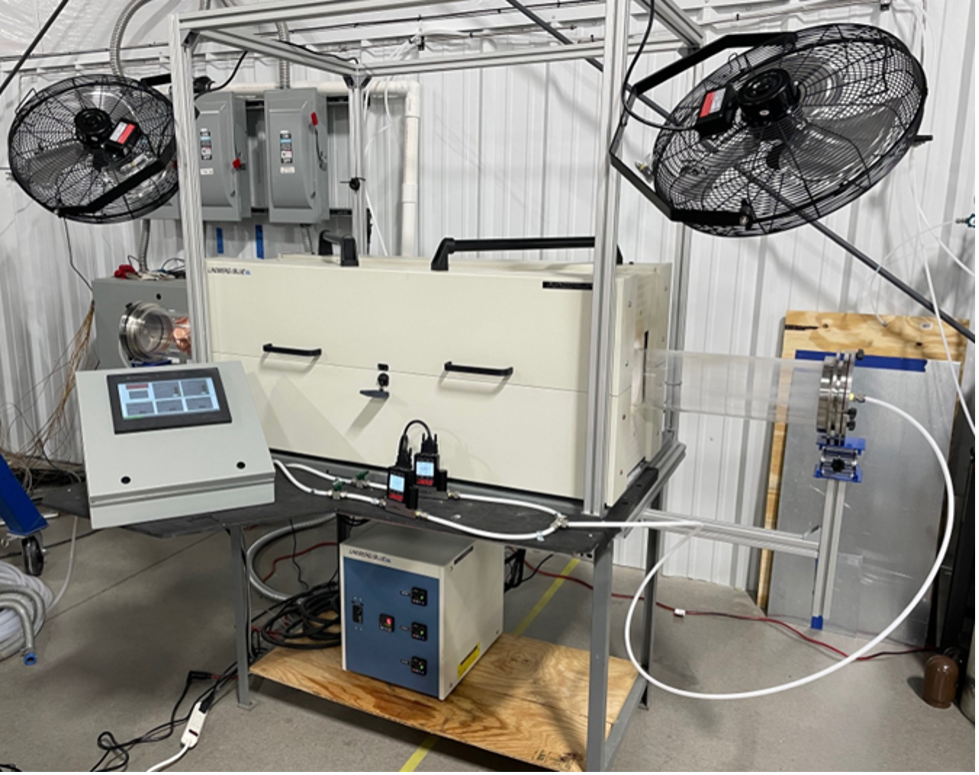 Image showing the Chemical Vapor Deposition system consists of a purchased furnace, augmented by in-house-built automation components.