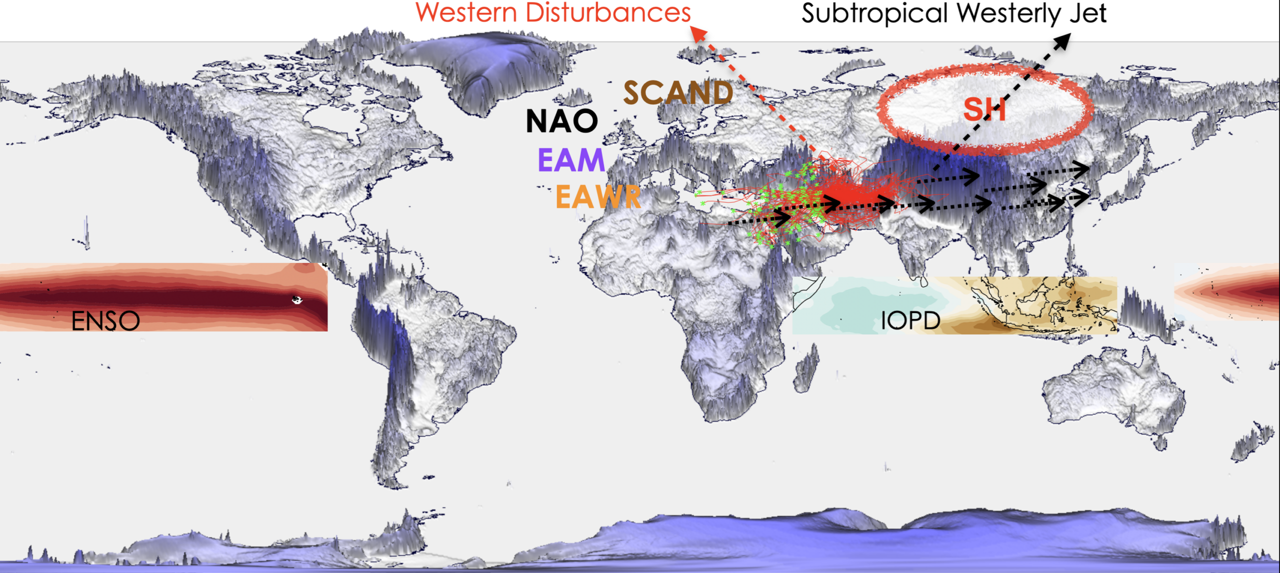 This map illustrates the natural climate variability that affects the cold-season climate of the Central Southwest Asian region. Credit: Moetasim Ashfaq/ORNL