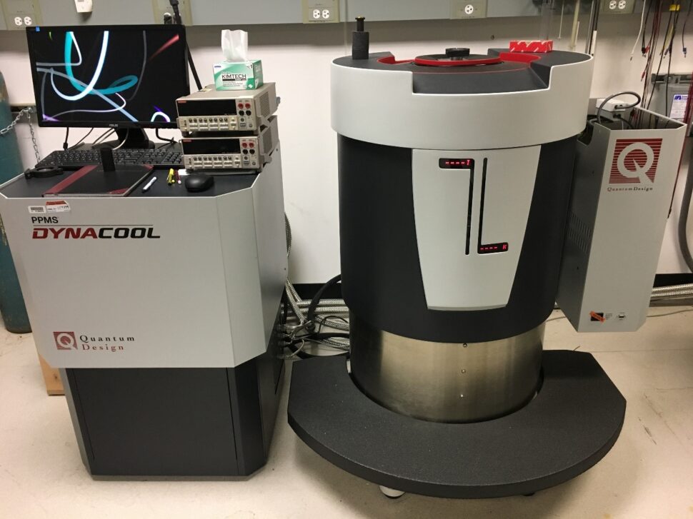 Closeup of two connected towers of small science equipment