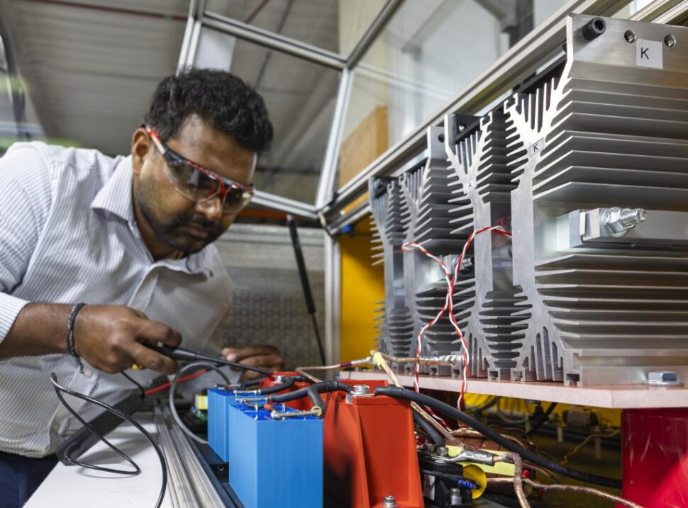 Prasad Kandula, Grid Systems Hardware Group Leader, and his team are scaling up medium-voltage circuit breakers that use affordable semiconductors to prevent overheating and arcing in direct current grid systems.