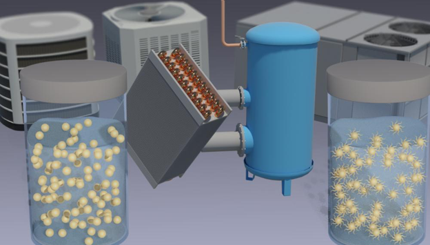 A graphic depicts thrmal energy storage in relationship with different styles of HVAC units and a water heater.