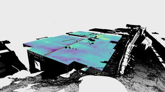 This FLAT tool’s laser image was produced by taking a 360-degree scan of the concrete slab of a housing development and utilized AI-assisted algorithms.