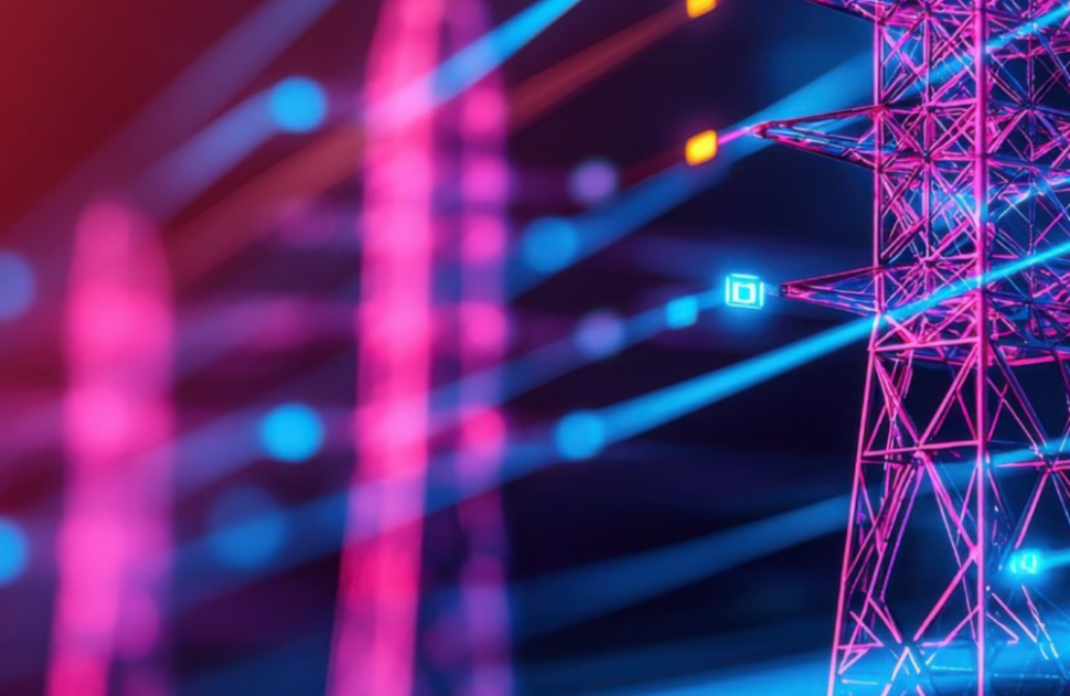 Illuminated power lines.