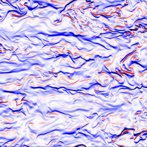 Abstract visualization of the LuGo quantum algorithm, with red and blue fluid-like patterns.