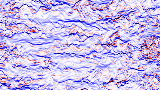 Abstract visualization of the LuGo quantum algorithm, with red and blue fluid-like patterns.